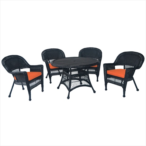 W00207d-d-g-fs016 5 Piece Black Wicker Dining Set - Orange Cushions