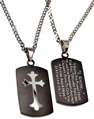 125984 Necklace Black Shield Cross I Know The Plans Jer 29 11 20 In.