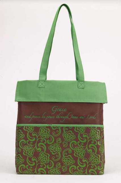62587 Tote Canvas Grace Green Brown 14 X 14