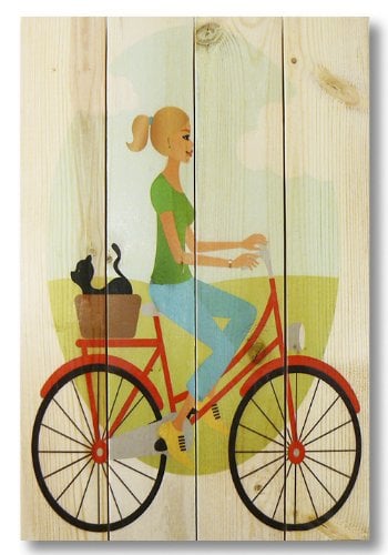 Wgob1420 14 X 20 Red Bike Girl Wood Art