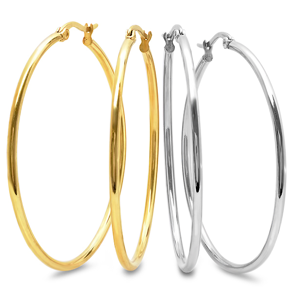 Pack 50 Mm Hoops In Two-Tone, Silver-Tone, 18 Kt Gold Plated Earrings
