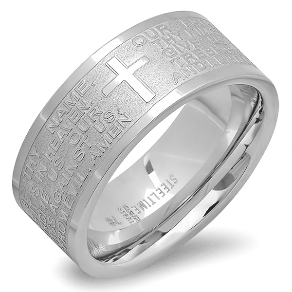 Stainless Steel Lords Prayer Band Ring In English, Size - 6