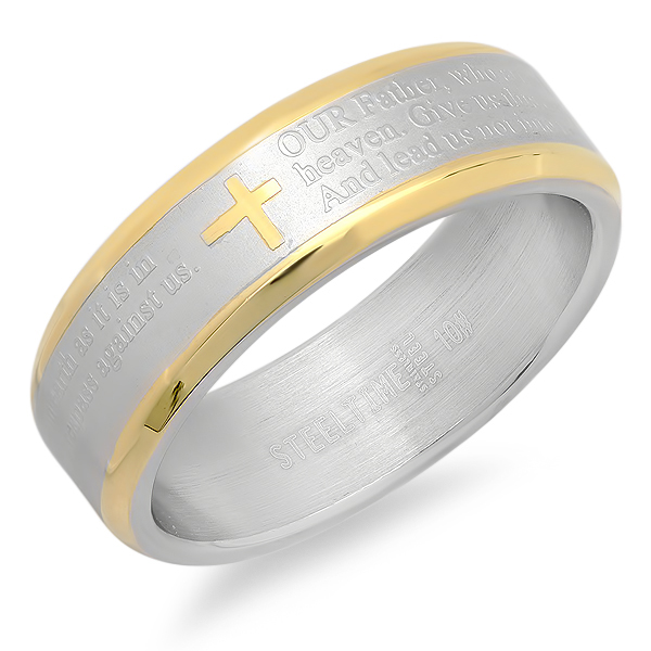 Two-Tone Lords Prayer Ring In English, Size - 7