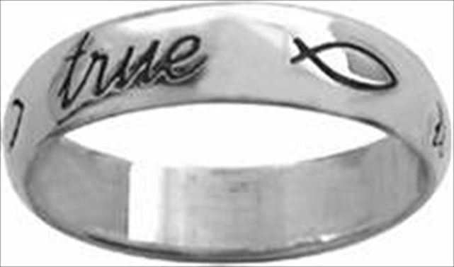 10934x Ring Cursive True Love Waits With Ichthuses Style 831 Ss Size 8