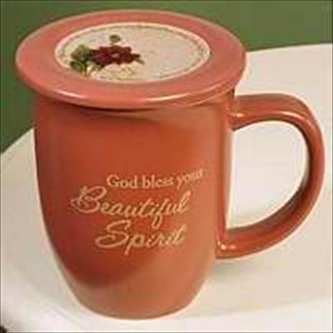 405720 Mug Grace Outpoured God Bless Your Spirit Pink Brown Interior With Coaster Lid