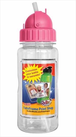 108776 Water Bottle 14 Oz With Straw & Fotoframe Pink