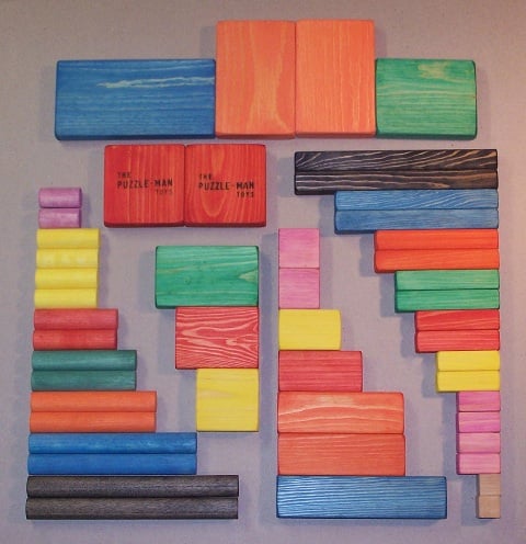 The Puzzle-man Toys W-1004 Wooden Educational Building Blocks - Medium Set Of 50