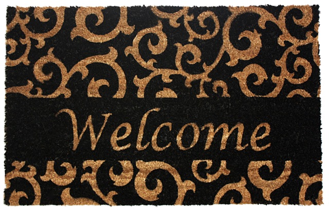 J And M Home Fashions Vinyl Back Coco Doormat, 18 X 30 In., Welcome Black Scroll