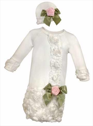 Baby Gown And Cap Set Special Occasion Cream With Pink Rose 0 3 Mo