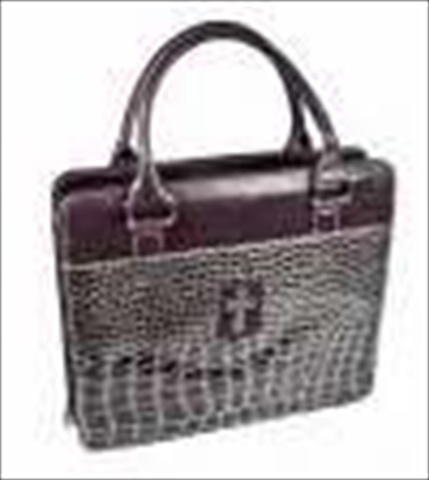 366697 Bible Cover Glossy Croc Embossed Purse Style Large Purp