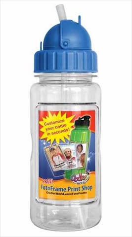 Water Bottle 14 Oz With Straw & Fotoframe Blue