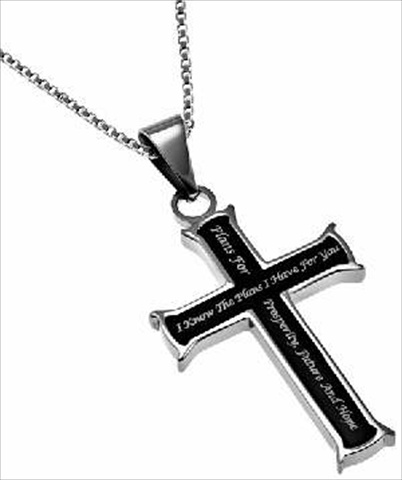 128892 Necklace Black Cross I Know The Plans Jer 29 11 18 In.