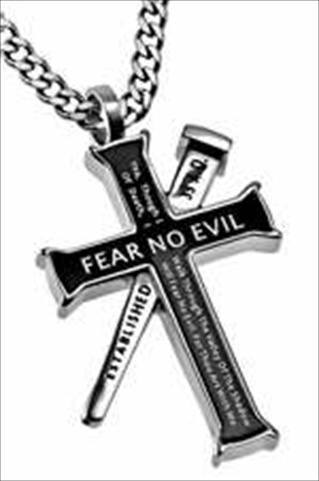 08671x Necklace Black Established Cross & Nail Fear No Evil Psalm 23 4 24 In.