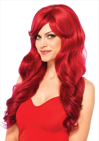 A2722 Long Wavy Red Wig With Adjustable Strap One Size Red