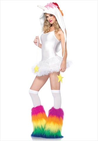 A2727 Fleece Unicorn Hood With Star Ties One Size White