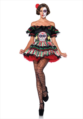 85293 2 Piece Day Of The Dead Doll Costume Set, Small & Medium Black & Multi