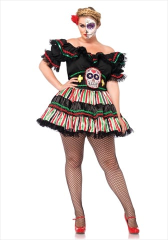 85293x Plus 2 Piece Day Of The Dead Doll Costume Set, Size 3x-4x Black & Multi