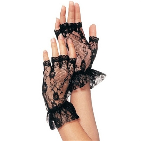G1205 Dz. Pack Lace Fingerless Wrist Ruffle Gloves One Size Black