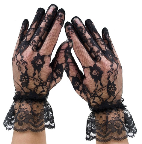 G1260 Dz. Pack Lace Wrist Lengh Ruffle Gloves One Size Black
