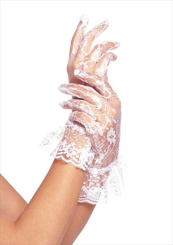G1260 Lace Wrist Lengh Ruffle Gloves Dz. Pack Only One Size White