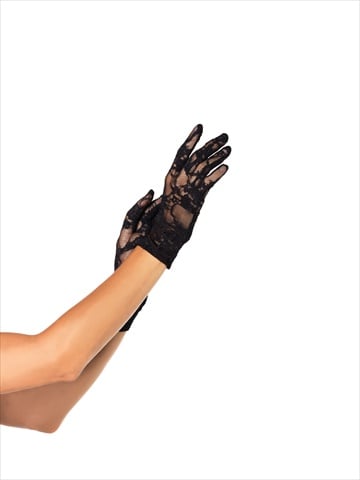 G1280 6 Piece Pack Stretch Lace Wrist Length Gloves One Size Black
