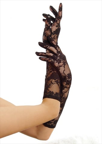 G1850 6 Piece Pack Stretch Lace Gloves Elbow Length One Size Black