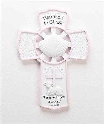 09555x Wall Cross Baptized In Christ White Pink 7.75 In.
