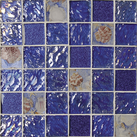 2 X 2 Rhapsody In Blue Glass Square Ocean Blue And Sea Shell Color - Mixed