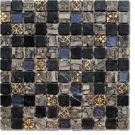 1 X 1 Crescent Gold Stone And Glass Square Gray, Black, And With Gold Accent