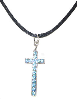 Silk-n0138 Crystal Cross On Silk Cord Necklace