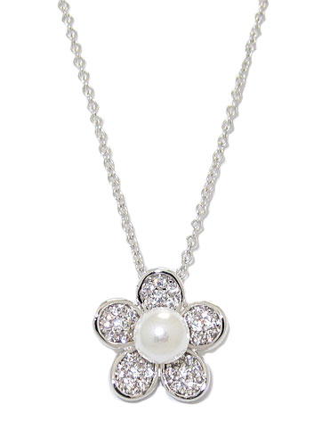 1123 Pearl And Cz Pendant With Adjustable Chain