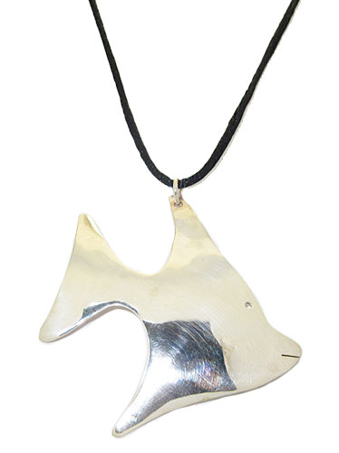 8455-silkss 0.925 Sterling Silver Fish Pendant With Silk Cord