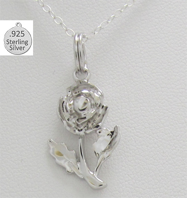 0.925 Sterling Silver Rose Pendant And Chain