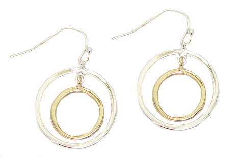 A1332k Two Tone Double Circles Pearl & Cubic Zirconia Earrings