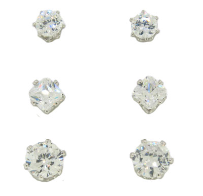 Ep2438-3mm-2429-5mm-2438-5mmws White Gold Cz Stud Earring Set