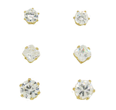 Ep2438-3mm-2429-5mm-2438-5mmys Yellow Gold Cz Stud Earring Set