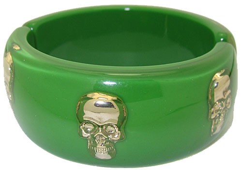 179gr Hinged Skull Bangle Bracelet, 1.12 In. Green