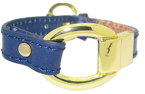198bb Blue Leather Bracelet Accented In Gold