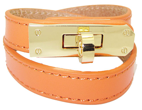 199bo Orange Leather Bracelet Accented In Polished Gold