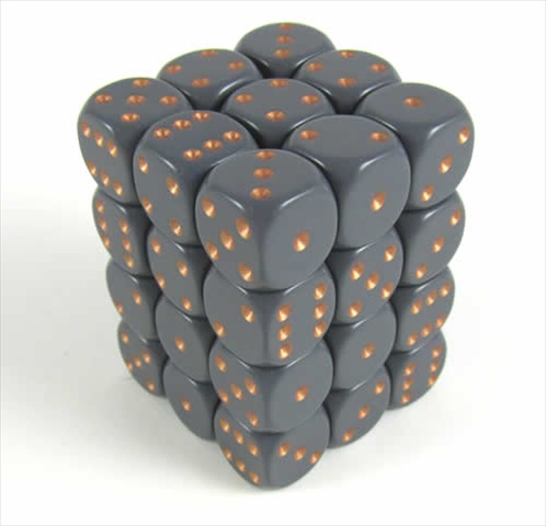Manufacturing 25820 Opaque Dark Grey With Copper - 12 mm Six Sided Dice Set Of 36