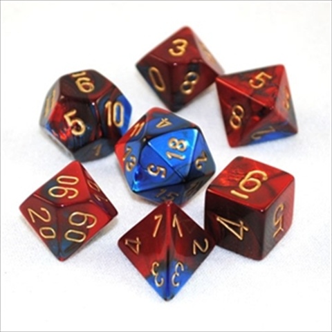 Manufacturing 26429 Cube Gemini Set Of 7 Dice - Blue & Red With Gold Numbering