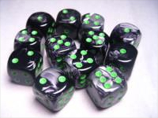 Manufacturing 26645 D6 Cube Gemini Set Of 12 Dice, 16 Mm - Black & Green With Gold Numbering