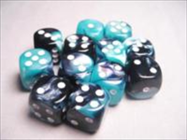 Manufacturing 26646 D6 Cube Gemini Set Of 12 Dice, 16 Mm - Black Shell With White Numbering