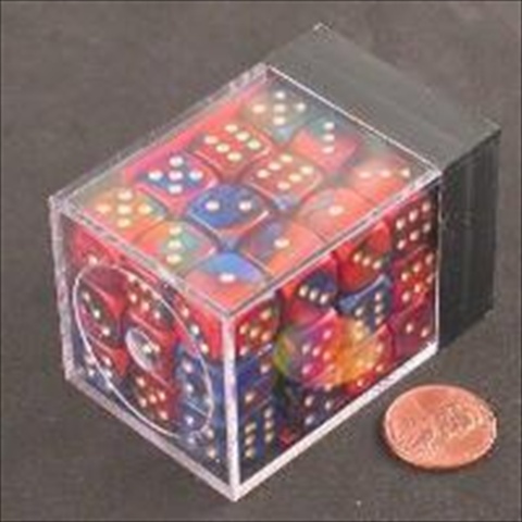 Manufacturing 26829 D6 Cube Gemini Set Of 36 Dice, 12 Mm - Blue & Red With Gold Numbering
