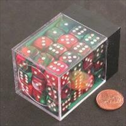 Manufacturing 26831 D6 Cube Gemini Set Of 36 Dice, 12 Mm - Green & Red With White Numbering