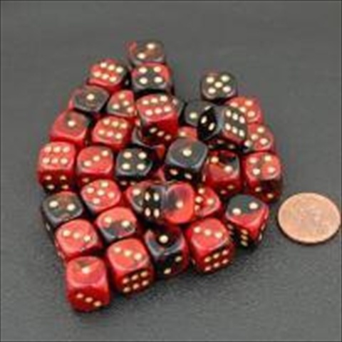 Manufacturing 26833 D6 Cube Gemini Set Of 36 Dice, 12 Mm - Black & Red With Gold Numbering