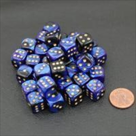 Manufacturing 26835 D6 Cube Gemini Set Of 36 Dice, 12 Mm - Black & Blue With Gold Numbering