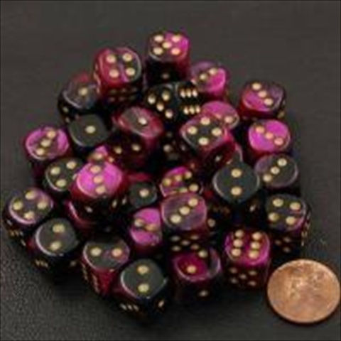 Manufacturing 26840 D6 Cube Gemini Set Of 36 Dice, 12 Mm - Black & Purple With Gold Numbering