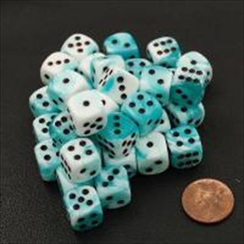 Manufacturing 26844 D6 Cube Gemini Set Of 36 Dice, 12 Mm - White & Teal With Black Numbering