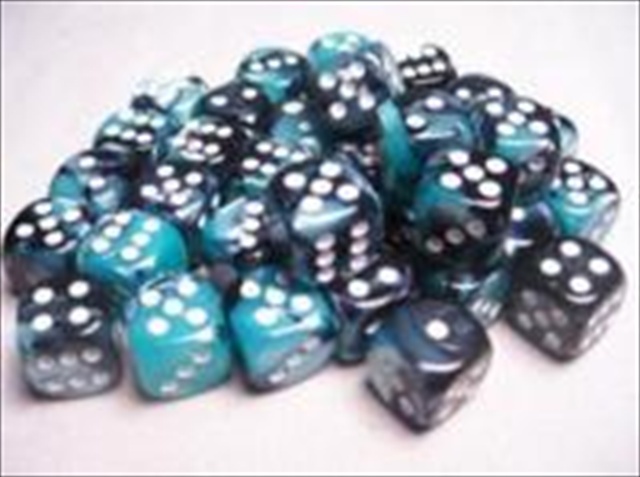 Manufacturing 26846 D6 Cube Gemini Set Of 36 Dice, 12 Mm - Black Shell With White Numbering